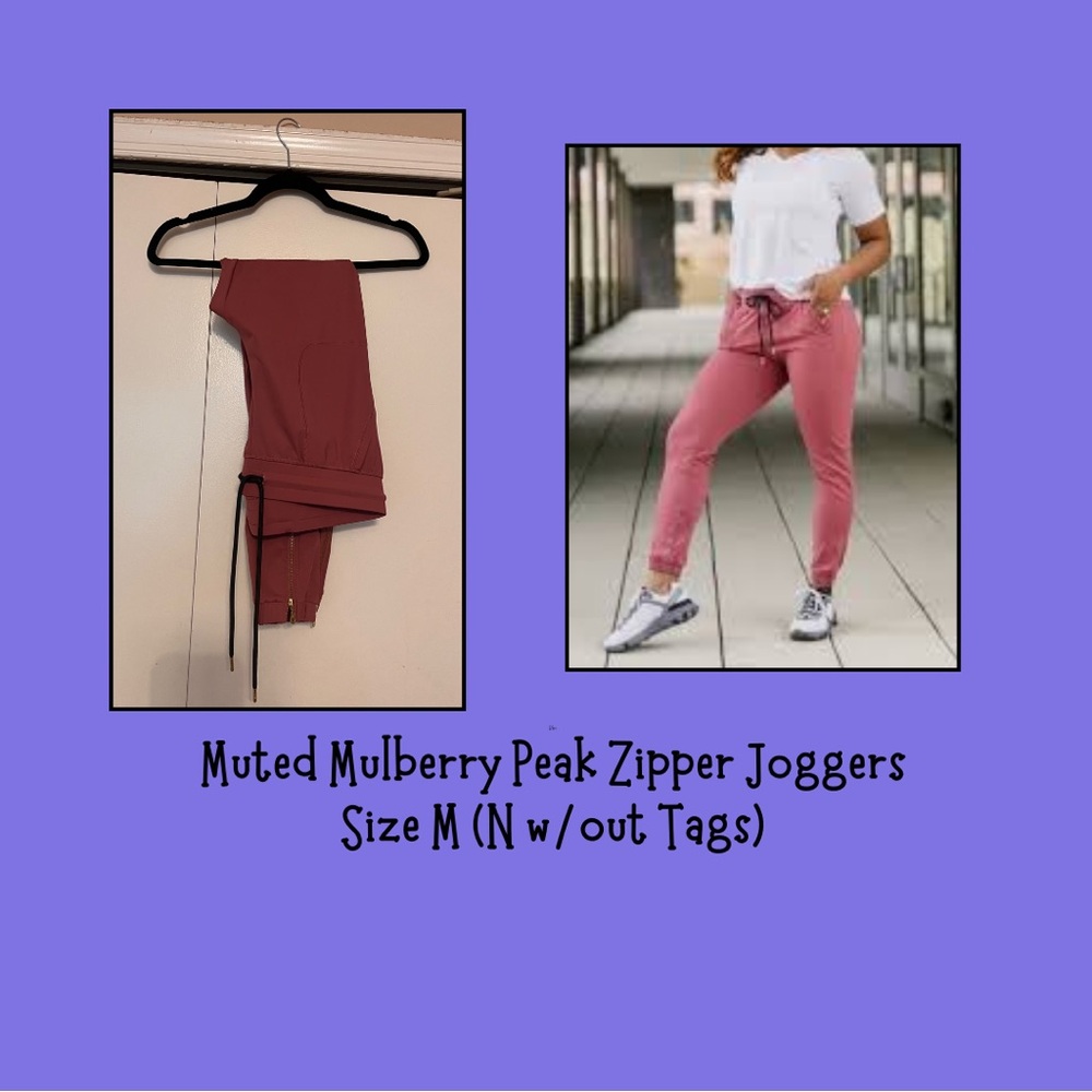 ZYIA Muted Mulberry Peak Zipper Joggers (M) Nw/o tags